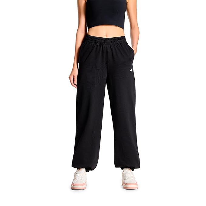 Boldfit Women Joggers Track Pants, Relaxed Fit, Soft & Breathable, Elastic Waist with Drawstring, Moisture-Wicking, Durable with Pockets, Stylish Sweatpants for Gym, Yoga, Travel & Casual Wear