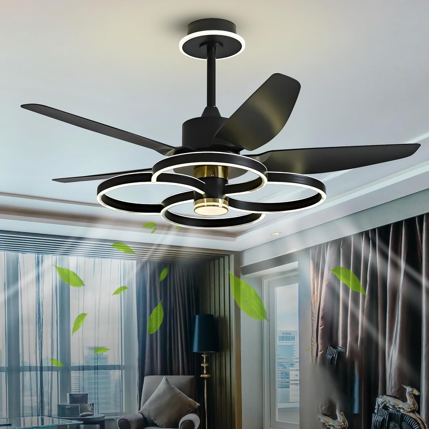 Smartway® Emilie BLDC Ceiling Fan Chandelier | Retractable Blades | Silent Energy-Efficient Motor | 3-Color LED Light | Remote & Voice Control | Modern Fan Light for Living Room, Bedroom & Dining