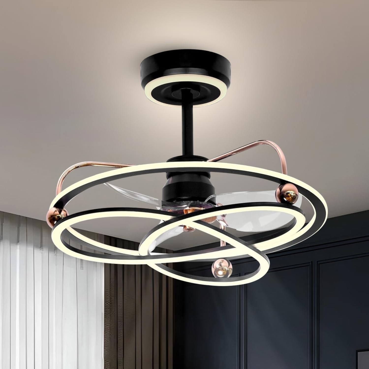 Smartway® - 120 Watt |60CM|Isaac Modern|Living Room|Dining|Bedroom Ceiling Fan Chandelier BLDC Noiseless Fan Motor|ABS Blade Decorative LED Light 3 Color Mode Remote Smart Voice Assist App