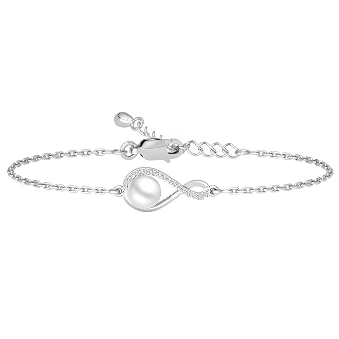 Clara 925 Sterling Silver Real Pearl Pendant Earrings Chain Bracelet Ring | Platinum Plated, Swiss Zirconia | Gift for Women & Girls