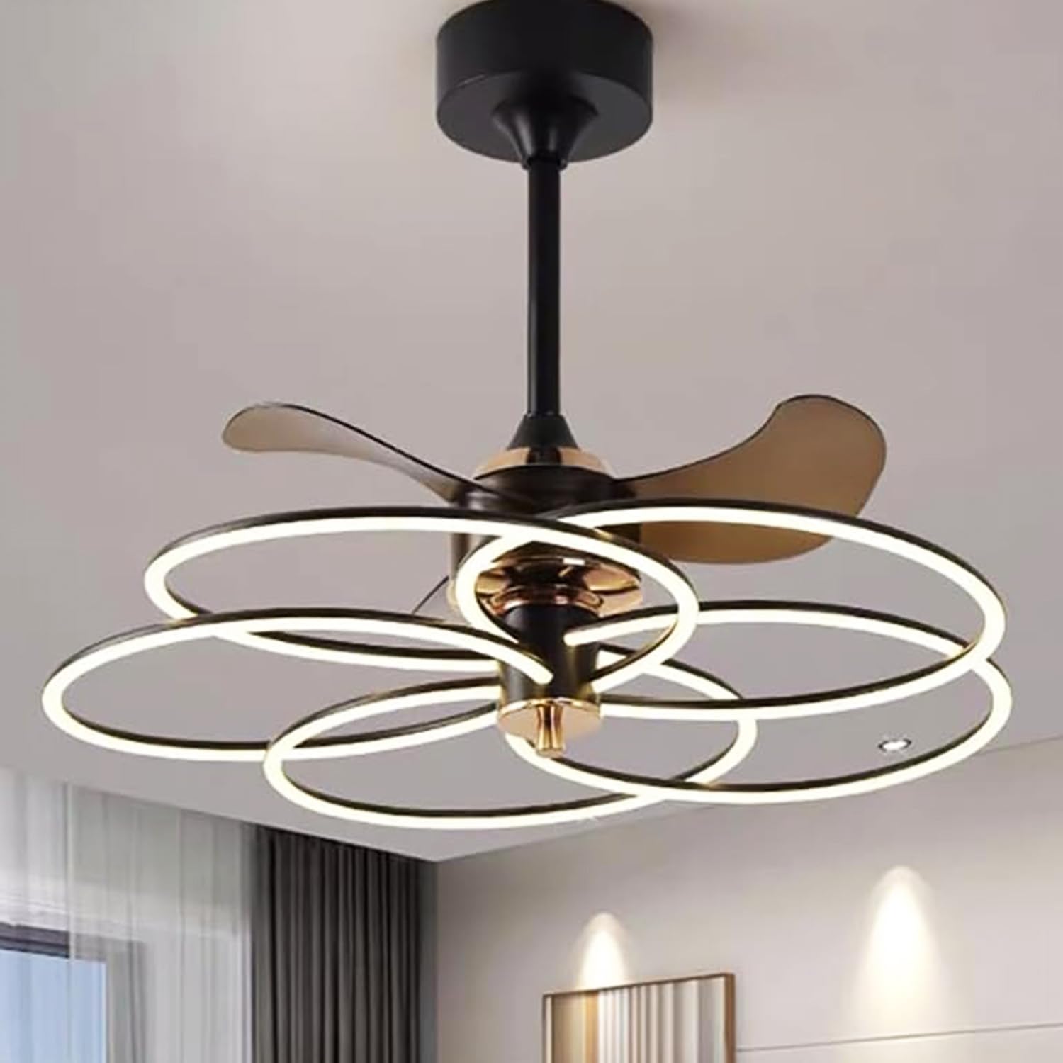 Smartway® -136 Watt Lovel Fan Chandelier for Living Room Modern|Living Room|Dining|Bedroom|Hall|BLDC|Google|Alexa Voice Assist (GoogleAlexa) App |Remote (Warm whiteCold whiteNatural White)