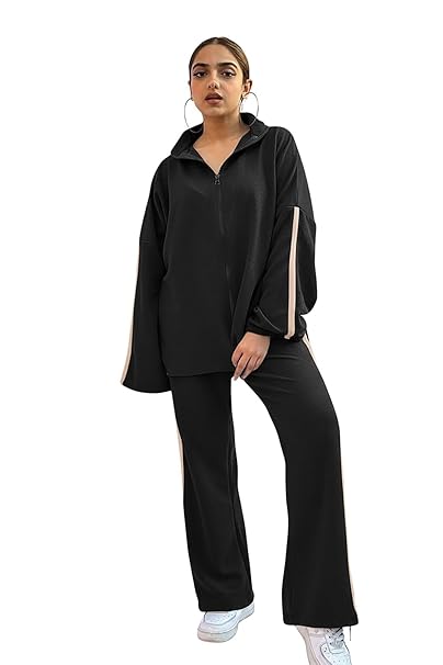 Leriya Fashion Co Ord Set For Women Stylish | Western Summer Casual Zip Up Dress for Woman | Full Sleeve Formal Office Wear & Western Lounge Track Suit | Loose Fit Pyjama Set for Beach & Holiday Look