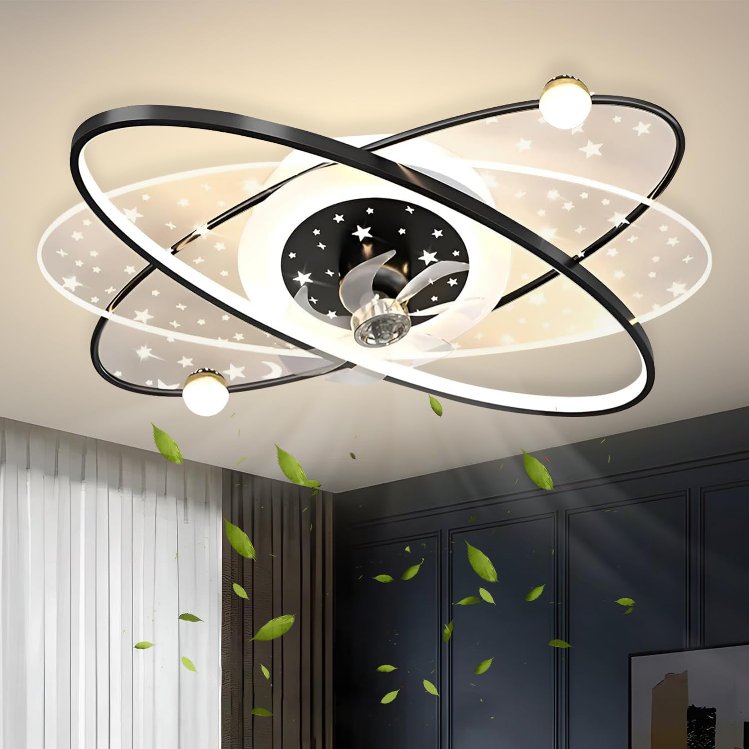Smartway® - 60 Watt Faro Modern|Living Room|Dining|Bedroom Star Design Ceiling Fan Chandelier BLDC Noiseless Fan Motor|ABS Blade Decorative LED Light 3 Color Mode Remote Smart Voice Assist App