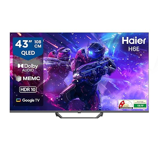 Haier H6E Series 108cm (43) 4K QLED Ultra HD Smart LED Google TV 43H6E Visit the Haier Store