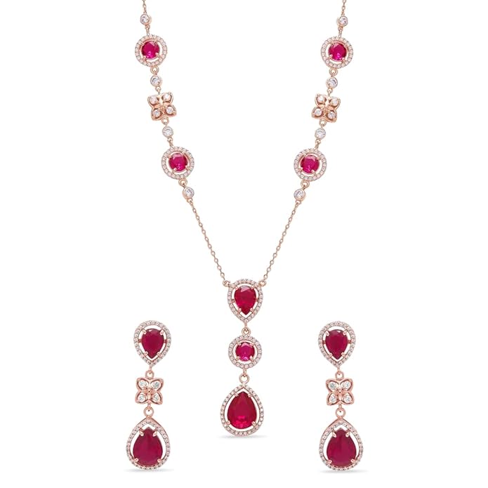 ZAVYA 925 Sterling Silver Statement Elegance ose Gold Plated Women's Jewelry Set | Gift for Women and Girls | With Certificate of Authenticity and 925 Hallmark