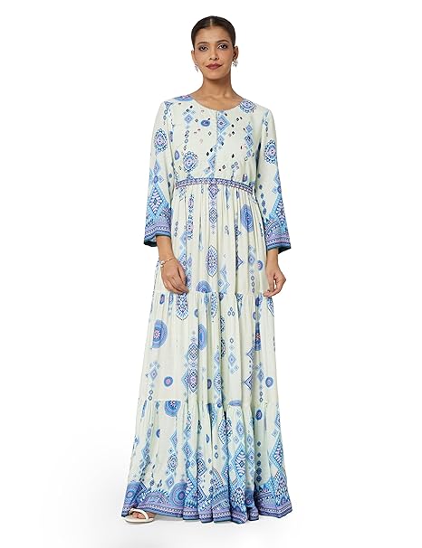 BIBA Women Viscose Rayon Tiered Printed Dress