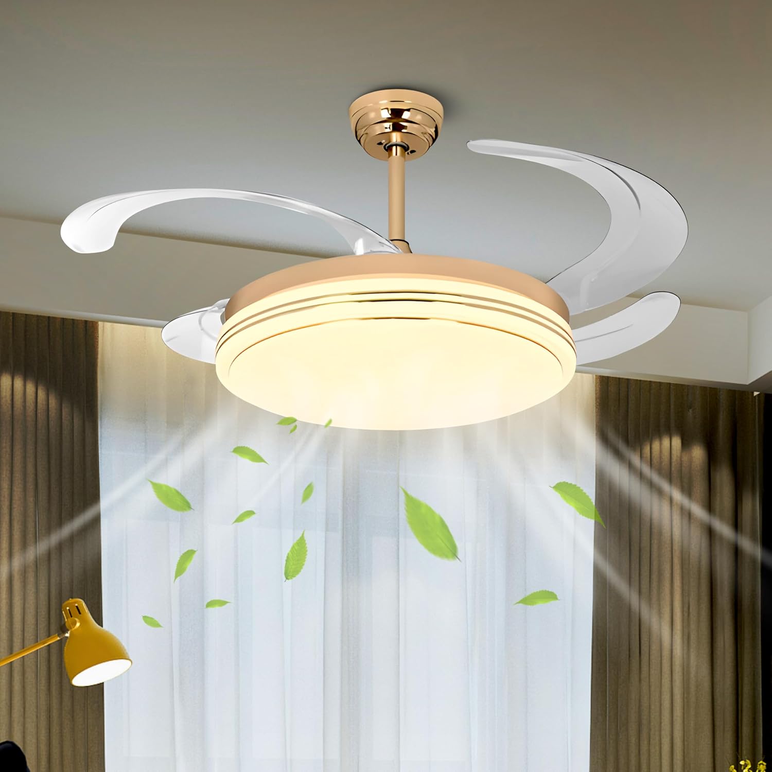 Smartway 50W Louisiade 52cm Ceiling Fan Chandelier | BLDC Noiseless Motor | Retractable Blades | Modern LED Decorative Light 3 Color Modes (White)