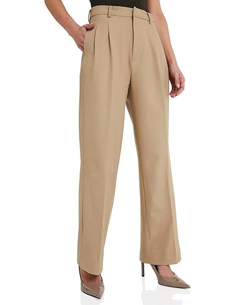Amazon Brand - Symbol Women's Wide Leg Formal Trouser (High Rise | Ankle Length |Formal Pants | Office Wear) (Available in Plus Sizes)