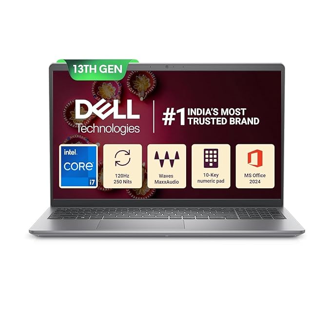 Dell Inspiron 3530, Intel Core i7 13th Gen -1355U, 16GB RAM, 512GB SSD, FHD, 15.6"/39.62cm, Windows 11, Microsoft Office Home 2024, Silver, 1.62kg, Backlit KB, M365, 15 M