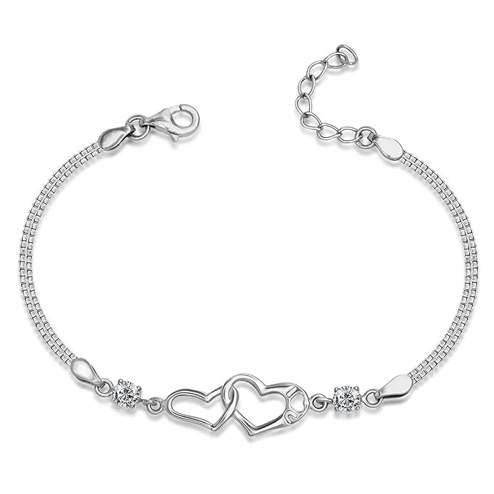 TRUESILVER ACPL 925 Sterling Silver Bracelet for Women & Girls | BIS Hallmarked Cubic Zirconia Mother of Pearl Heart & Circle Bracelets Gift for Wedding Anniversary Birthday