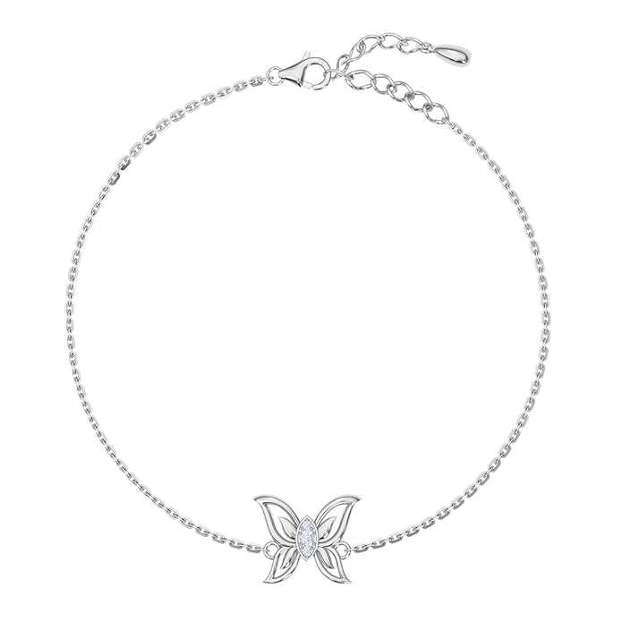 Clara 925 Sterling Silver Fia Butterfly Pendant Earrings Chain Bracelet Anklet Ring Jewellery Set for Women & Girls| Platinum Plated | Gift for her
