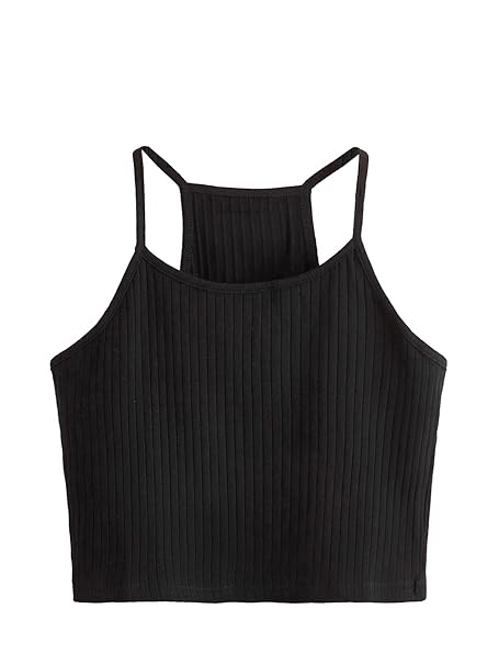 Aahwan Women's & Girl's 100% Cotton Black Solid Basic Slim Fit Cropped Top