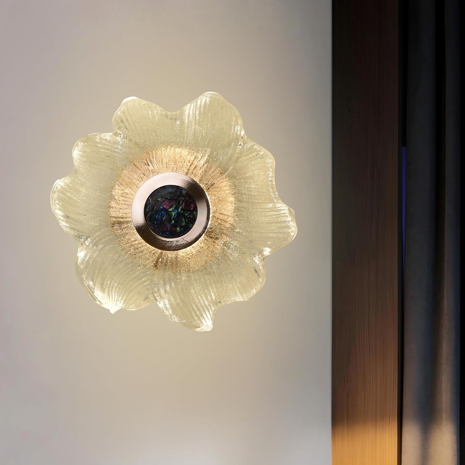 Smartway® Nevix 5 Watt Modern Crystal Flower Wall Lamp | Designer Floral Glass Sconce Lamp with Gold Center Accent | Decorative Bedside Wall Light for Living Room, Bedroom & Hallway | 1-Year Warranty