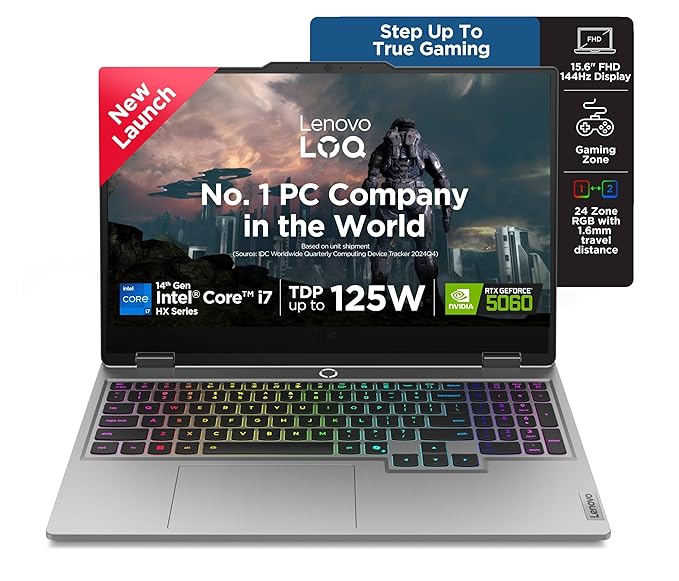 Lenovo LOQ 2025 Intel Core i7-14700HX| NVIDIA RTX 5060 8GB (32GB RAM/1TB SSD/144Hz Refresh Rate/572 AI TOPS/15.6" (39.6cm)/Windows 11/Office 2024/3 Mon. Game Pass/Grey/2.4Kg), 83JE00T3IN