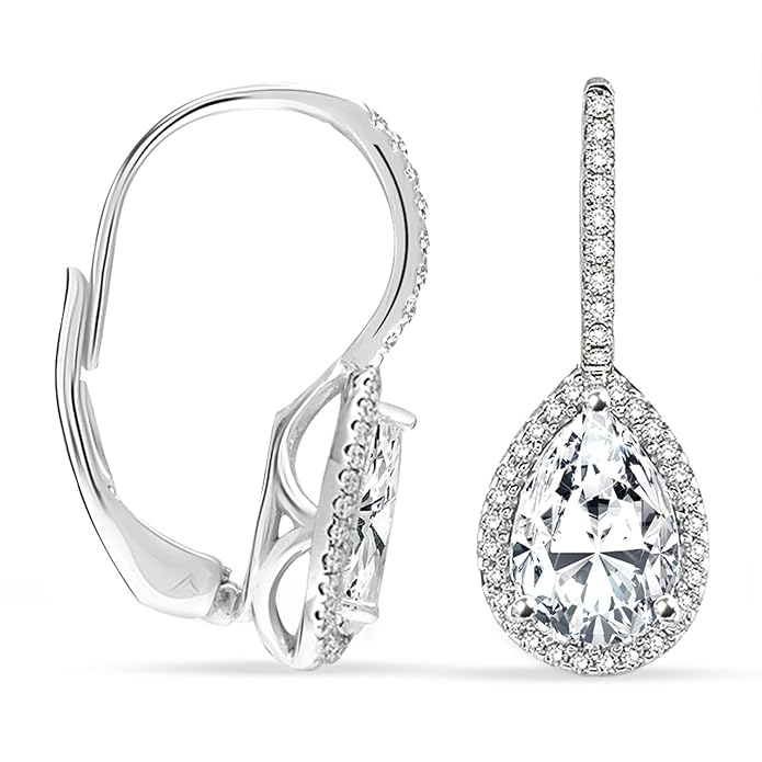 TRUESILVER ACPL 925 Sterling Silver Cubic Zirconia Earrings for Women & Girls | BIS Hallmarked Drop Dangle Leverback Style | Elegant Jewelry Gift for Women