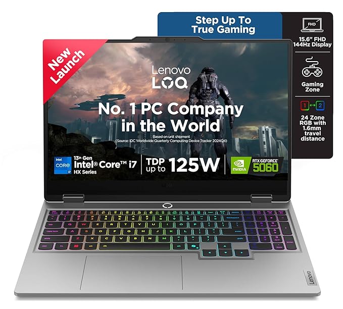 Lenovo LOQ 2025 Intel Core i7-13650HX | NVIDIA RTX 5050 8GB (16GB RAM/1TB SSD/144Hz Refresh Rate/440 AI TOPS/15.6" (39.6cm)/Windows 11/Office 2024/3 Mon.Game Pass/Grey/2.4Kg), 83JE010SIN