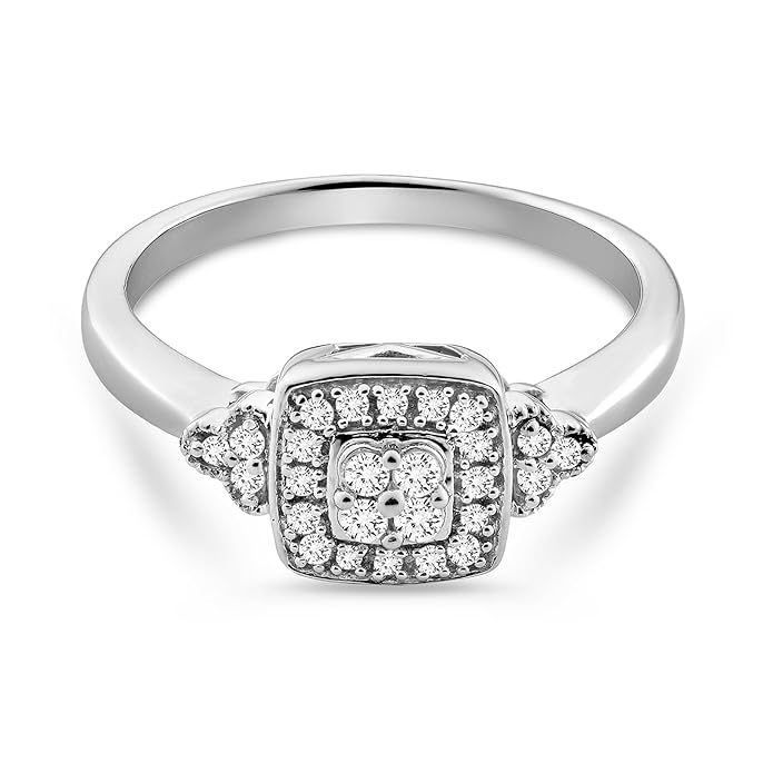 Lab Grown Diamond (0.16 Ct) Cushion Cluster Ring | 925 Sterling Silver| SI Clarity E-F Color | SGL Certified | Fine Jewellery | Gifts for Women & Girls