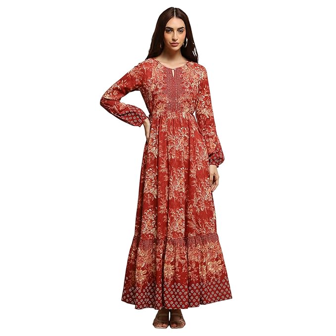 BIBA Women Floral Printed Tiered Flared Dress