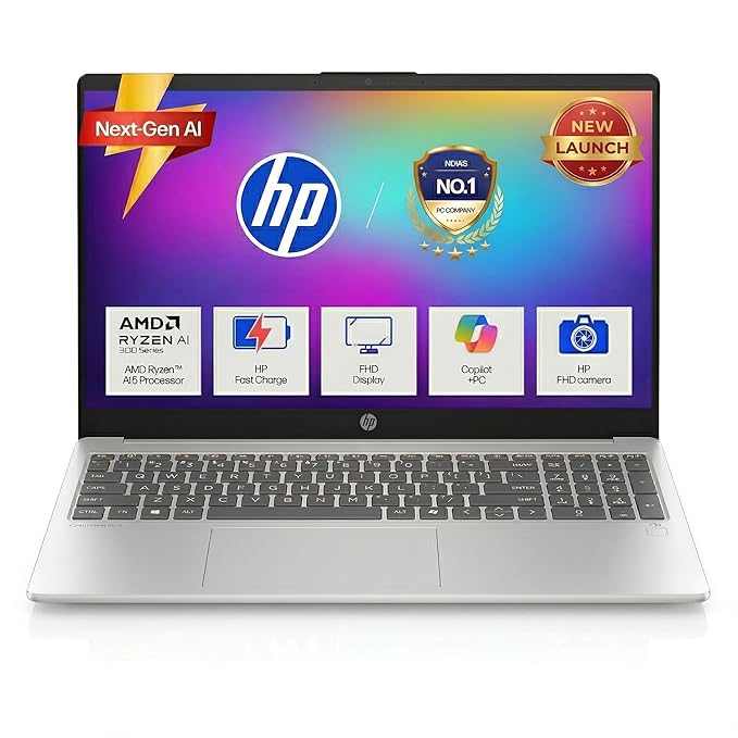 HP OmniBook AMD Ryzen 5 New AI 330 Processor (24GB DDR5 Ram, 1TB SSD), Anti-Glare,15.6''/39.6cm FHD, Win11,Office24, Silver,1.7kg, FHD Camera with Shutter, Fingerprint Reador, Backlit KB fn0074AU Visit the HP Store