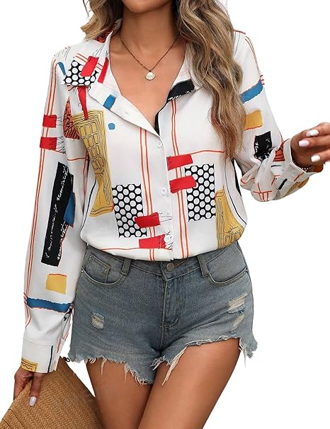 TOPLOT Women's Shirt | Stylish Top Design | Modern Abstract & Floral Prints | Classic Collar with Front Closure for Polished and Everyday Styling | Long Sleeve Casual (5110)
