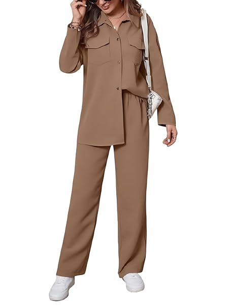 GRECIILOOKS Co-Ord Set for Women | Travel Co-Ord Set | Festive Co Ord Set for Women | Trendy Summer Casual Set | Women's Pajama Set Long Sleeve Button-Down Shirt and Pants | Western Co-Ord Set