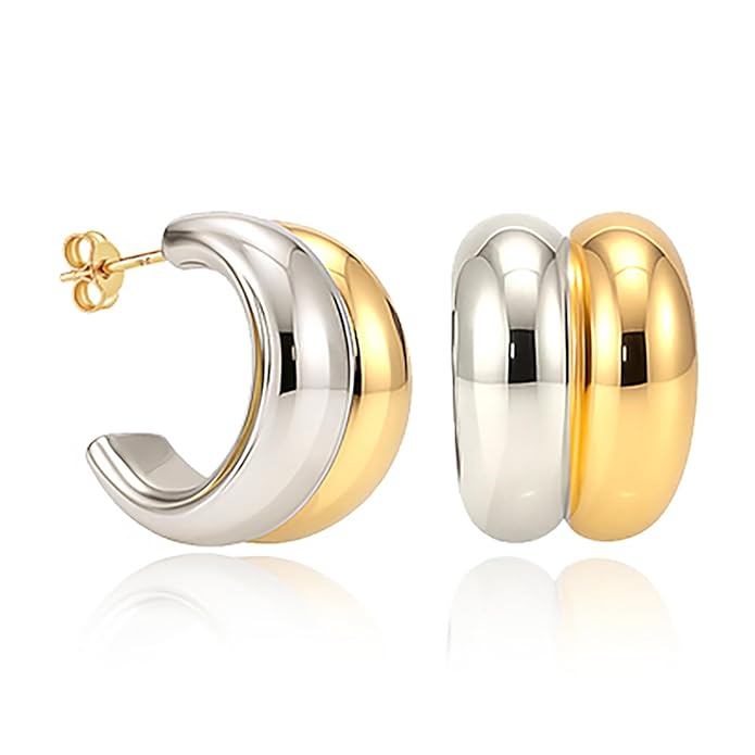 TRUESILVER ACPL 925 Sterling Silver Earrings for Women | Two Tone & Three Tone C Hoop Earrings | BIS Hallmarked Lightweight Stylish Daily Wear Jewelry for Women