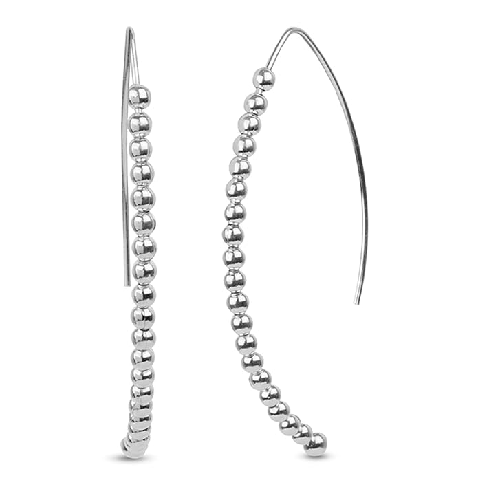 TRUESILVER ACPL 925 Sterling Silver Jewellery Elegant Threader & Pull Through Drop Hoop Earrings for Women