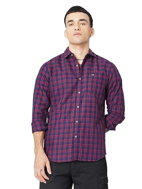 The Indian Garage Co Checks Casual Shirts Long Sleeves Slim Fit Navy Blue XX-Large