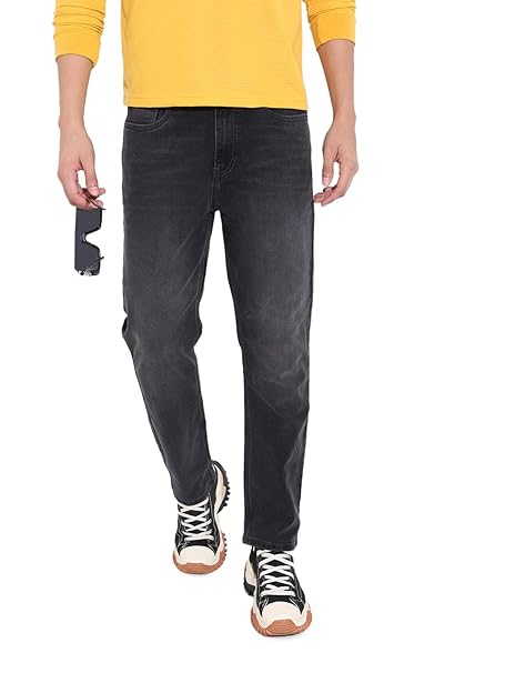 The Indian Garage Co Men Slim Straight Fit Solid Mid-Rise Stretchable Jeans