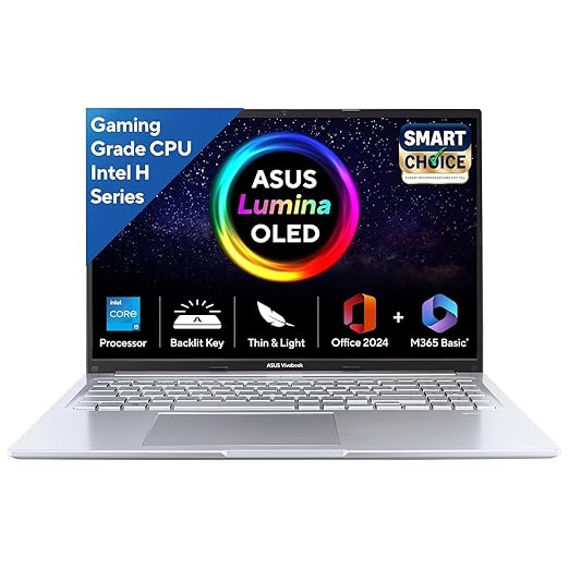 ASUS Vivobook 16,Smartchoice, 13th Gen, Intel Core i5-13420H,16GB RAM,512GB SSD,FHD, OLED,Win 11,M365 Basic (1Y),Backlit Keyboard,Office 2024,Silver,1.88 kg,X1605VA-SH1952WS, Thin & Light Lapto