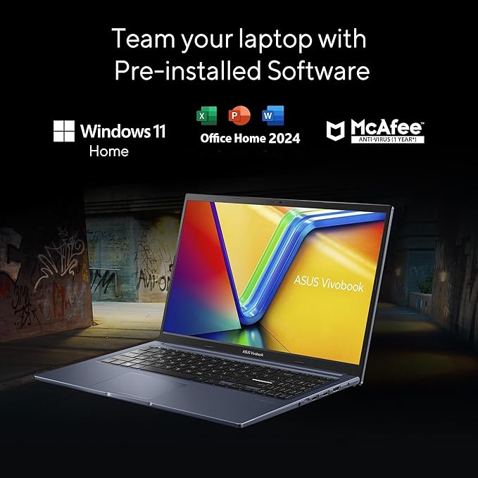 ASUS Vivobook 15, Smartchoice,Intel Core i3 13th Gen 1315U, 12GB RAM, 512GB SSD, FHD 15.6", Win 11, Office 2024, Quiet Blue, 1.7Kg, X1504VA-BQ332WS, Intel UHD iGPU, M365 Basic (1Year)*, 42Whrs Laptop