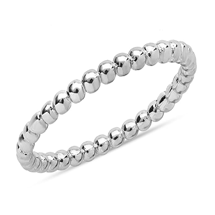 TRUESILVER ACPL 925 Sterling Silver BIS Hallmarked Bead Band Ring for Women | Eternity Beaded Style Wedding Band | Classic Simple Plain Stackable Finger Rings for Women