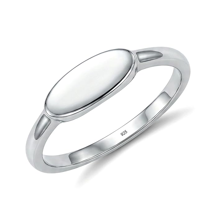TRUESILVER ACPL 925 Sterling Silver Classic Plain Oval Signet Ring for Women