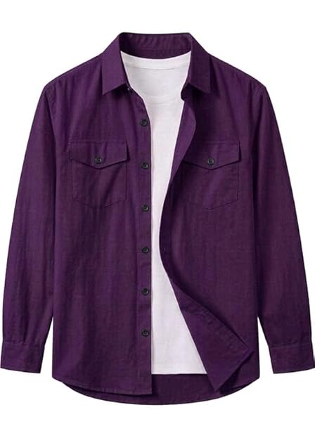 DEELMO Men Solid Slim Fit Casual Overshirt Style Shirt | Full Sleeve Button-Down Layering Shirt Smart Casual Look