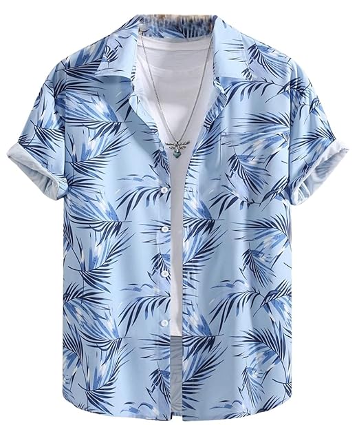 Leriya Fashion Men’s Tropical Printed Shirt | Hawaiian Beach Wear Summer Shirt for Men | Lightweight Breathable Casual Half Sleeve Button Down Shirts | Vacation Resort Wear Stylish Palm Leaf Print Shirt's