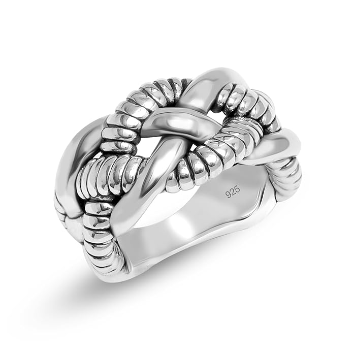 TRUESILVER ACPL 925 Sterling Silver Knot Rings for Women | BIS Hallmarked Interwoven Twisted Roped Ring | Women's Braided Rope Wedding Band