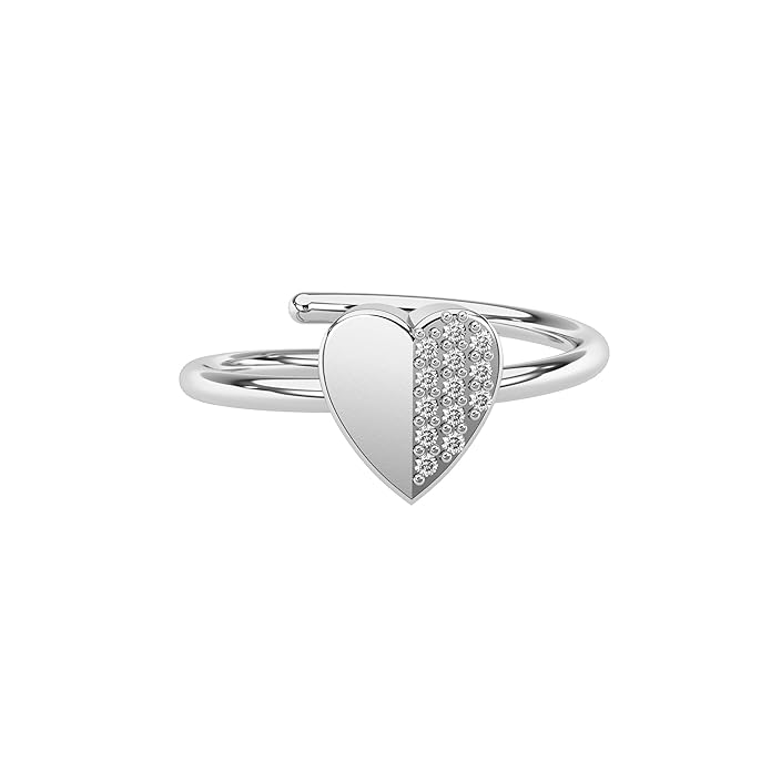 925 Sterling Silver Heart Adjustable Ring With White Cubic Zirconia For Women Purity Certified Jewellery