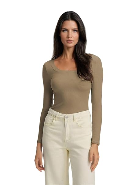 KOTTY Women's Slim Fit Long Sleeve Ribbed T-Shirt Stylish||Comfortable