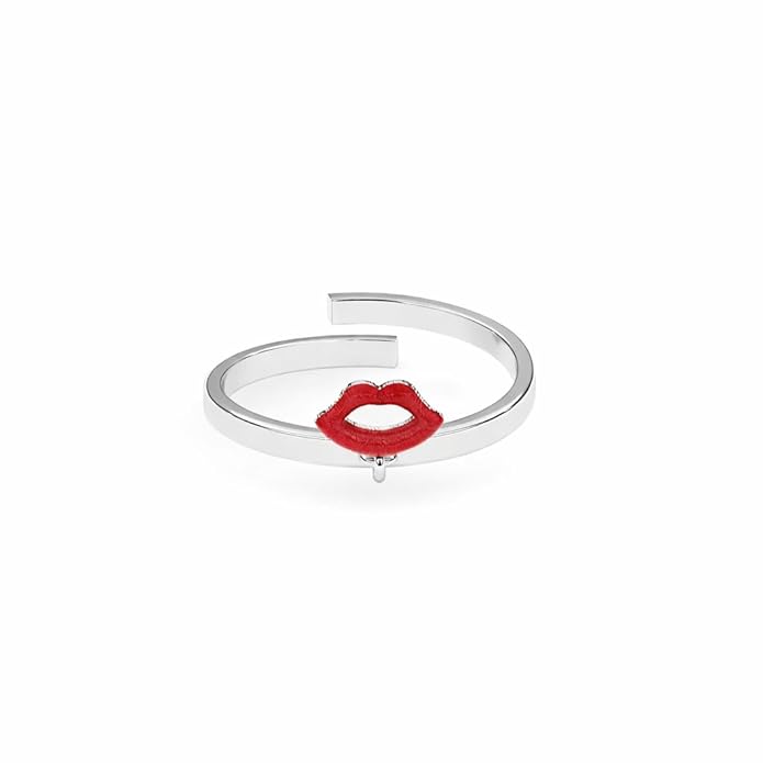 925 Sterling Silver Lips Adjustable Ring For Women Purity Certified Minimal Design Jewellery