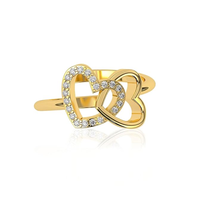 925 Sterling Silver Heart Adjustable Ring for Women with White Cubic Zirconia | Open Adjustable Finger Ring Design | Hallmarked Sterling Silver Jewellery for Everyday Wear