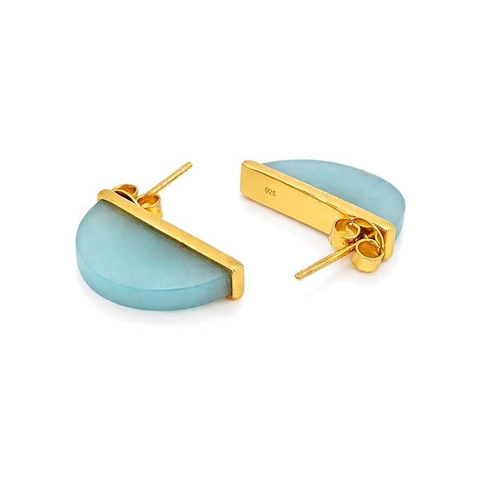 925 Sterling Silver Aqua Quartz Earrings for Women | 18K Gold Plated Silver Jewellery | Purity Certified Earrings | Minimal Bar Design | Contemporary Earrings for Daily Wear & Office Wear