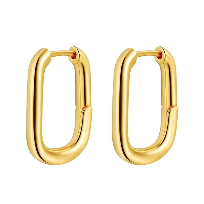Shining Diva Fashion Anti Tarnish Jewellery Celebrity Inspired 14k Real Gold Plated Simple Plain Link Chain Chunky Huggie Hoop Latest Trendy Stylish Copper Earrings for Women Girls