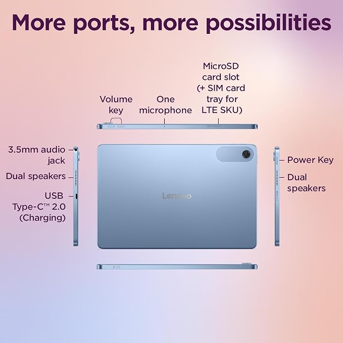 Lenovo Tab (Smartchoice)| 10.1 Inch Display| Wi-Fi Only| 4GB RAM + 128GB ROM (Expandable up to 1 TB)| Metal Body| Dual Speakers with Dolby Atmos| Android 14| Color: Polar Blue