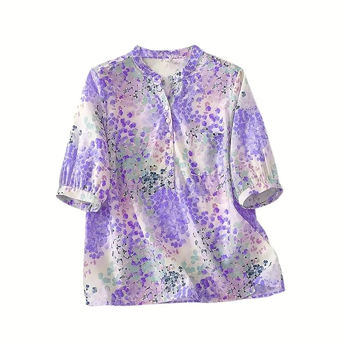 Gufrina Women's Blush Pink Abstract Printed Western Top with Mandarin Collar, Half Button Placket and Relaxed Fit Sleeves
