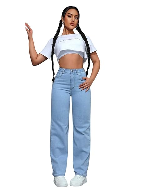 KOTTY Women’s High Rise Wide Leg Jeans|Cotton Blend Straight Fit Denim|Trendy Comfortable Casual Wear