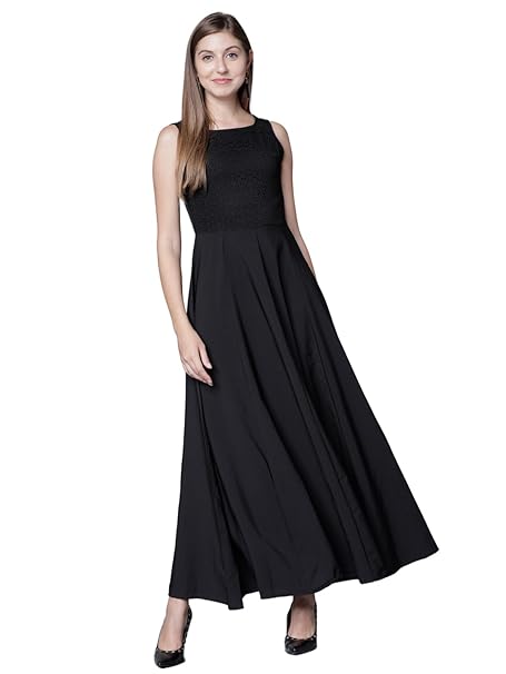 Tokyo Talkies Women's Sleeveless Boat Neck Solid Ankle Length Dresses | Stylish Dresses | Casual Dresses