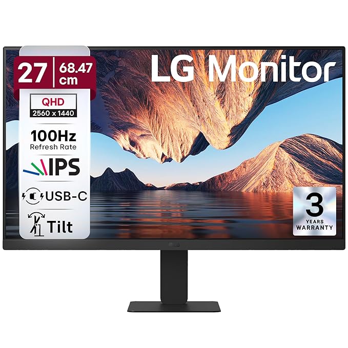LG 27U631A 68.47 cm (27 Inch) QHD (2560x1440) IPS PC Monitor with 100Hz, 5ms (GtG) HDR10, Flicker Safe & Reader Mode HDMI, USB-C, Tilt Adjustable, 3-Side Virtually Borderless Design sRGB 99% (Black)