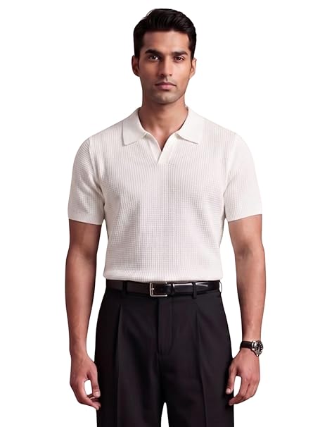 Leriya Fashion Polo T Shirt for Men | Textured Polo T Shirts for Men | Smart Casual Half Sleeve T-Shirt for Mens, Breathable Cotton Knit Collar T Shirts