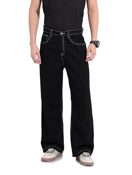 The Indian Garage Co Men Baggy Fit Solid Mid-Rise Jeans