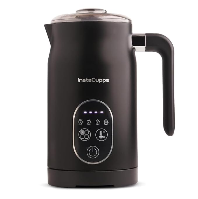 InstaCuppa 4-in-1 Electric Milk Frother with Smart Temperature Control - Touch Panel - Versatile Hot & Cold Foam Maker and Warmer, Ideal for Lattes, Cappuccinos, Hot Chocolate - 500 Watts Black